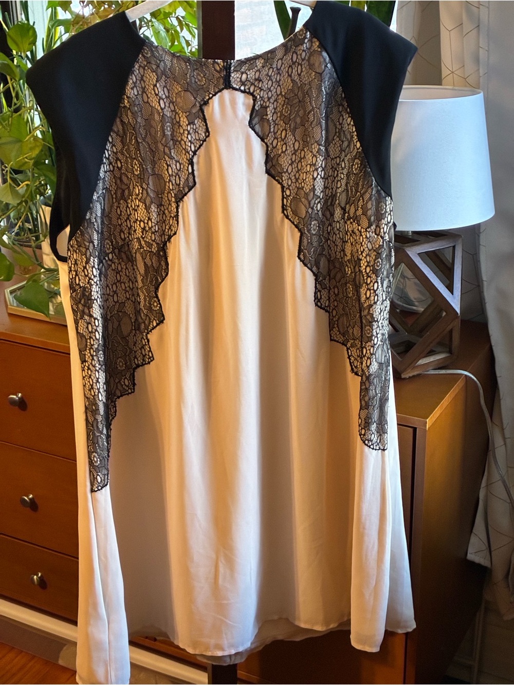 PLUS SIZE 20 Little Mistress Cream Mini Dress with Black Lace Overlay